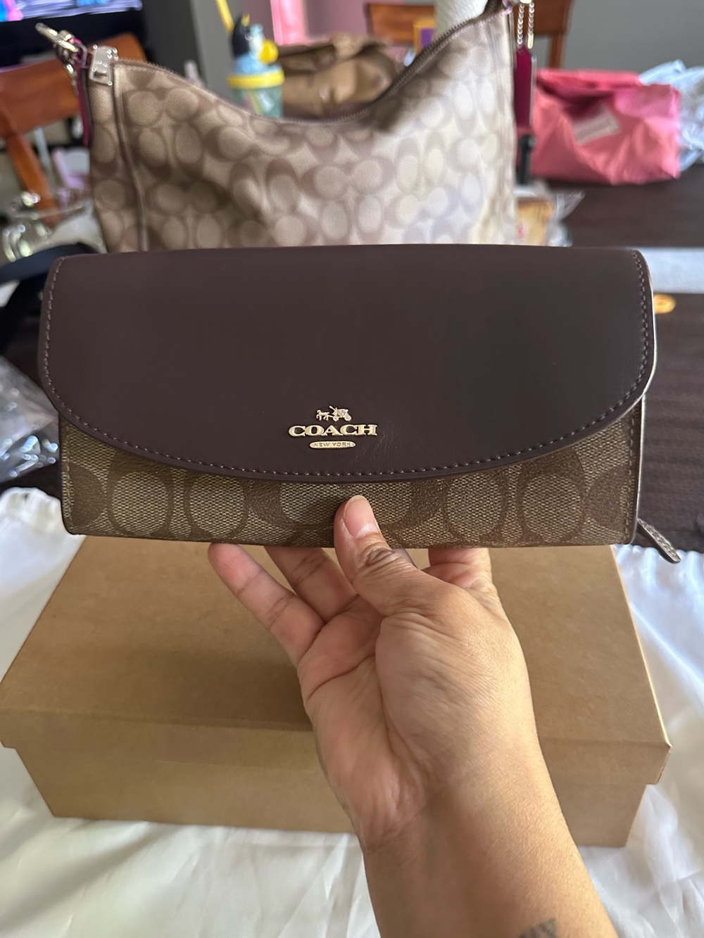 Coach Signature Canvas Slim Checkbook Wallet